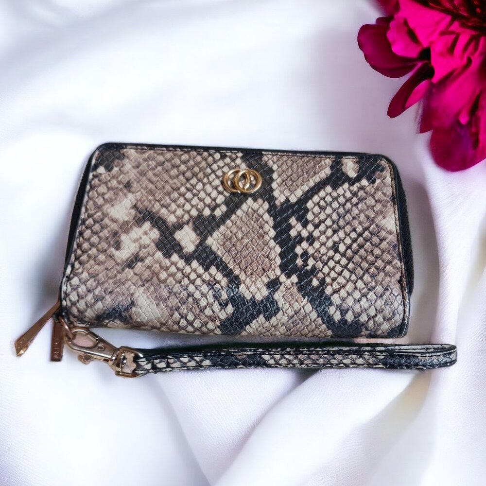 Aldo Women's Snake Reptile Embossed Faux Leather Card Organizer Wallet Wristlet